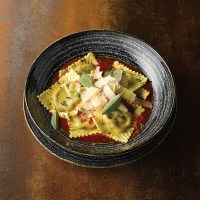 Studio Prints Homespun Black Bowl with Ravioli